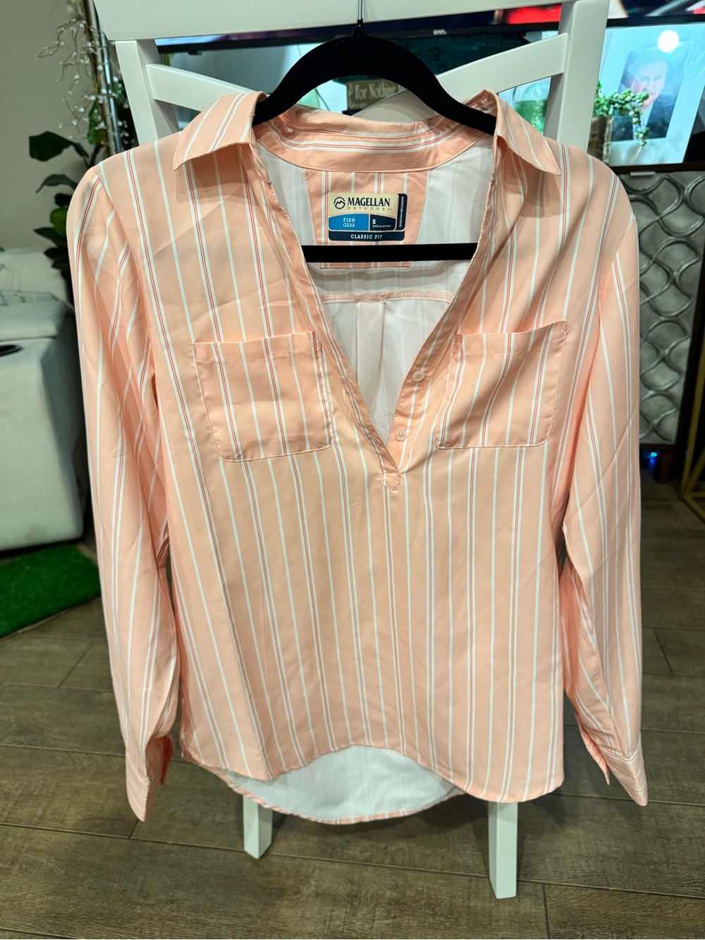NWT Women’s Magellan Outdoors Peach Stripe Long-Sleeve Shirt